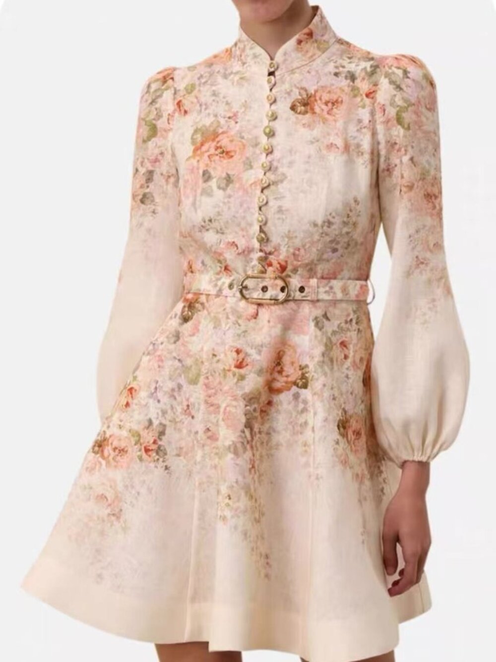 ZIMMERMANN Orange Floral Linen Long-Sleeve Dress – Size 1